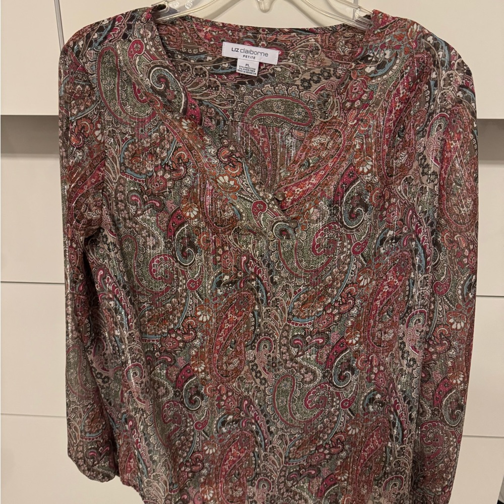 Liz Claiborne Paisley Blouse - Red, Green, Pink